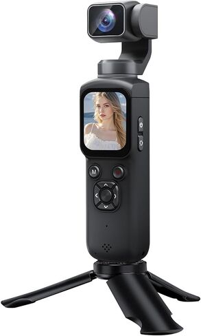 4K Vlogging Camera with CMOS Sensor, Face Tracking with Horizontal Gimbal Stabilizer & EIS, Digital Video Camera with 330° Rotating Lens, Pocket Camera for Travel, Outdoor, Webcam for Streaming in Saudi Arabia