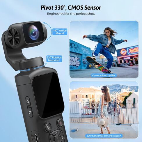 4K Vlogging Camera with CMOS Sensor, Face Tracking with Horizontal Gimbal Stabilizer & EIS, Digital Video Camera with 330° Rotating Lens, Pocket Camera for Travel, Outdoor, Webcam for Streaming in Saudi Arabia