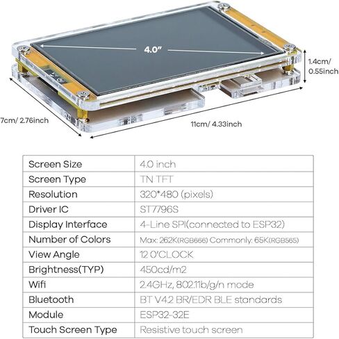 Hosyond 4.0 Inch ESP32 Display Resistive Touchscreen with Acrylic Case, ILI9341 Driver 240x320 TFT LCD Module for Arduino IOT in Saudi Arabia