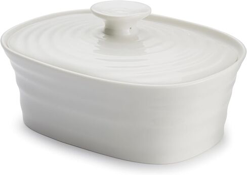 Portmeirion Sophie Conran White Covered Butter Dish | Butter Keeper with Lid for Countertop | Made from Fine Porcelain | Microwave and Dishwasher Safe in Kuwait
