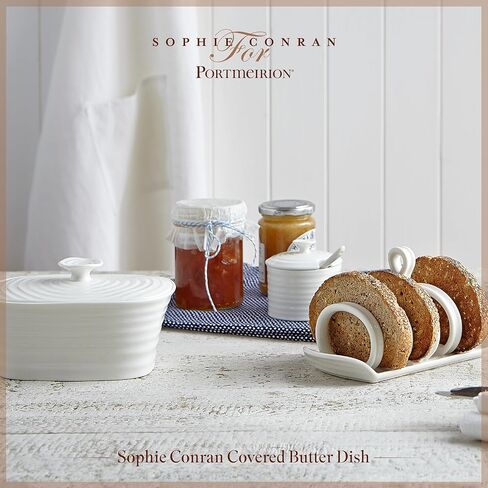 Portmeirion Sophie Conran White Covered Butter Dish | Butter Keeper with Lid for Countertop | Made from Fine Porcelain | Microwave and Dishwasher Safe in Kuwait