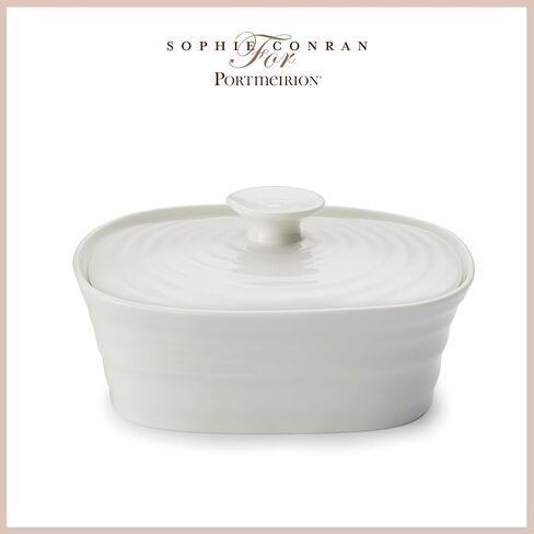 Portmeirion Sophie Conran White Covered Butter Dish | Butter Keeper with Lid for Countertop | Made from Fine Porcelain | Microwave and Dishwasher Safe in Kuwait