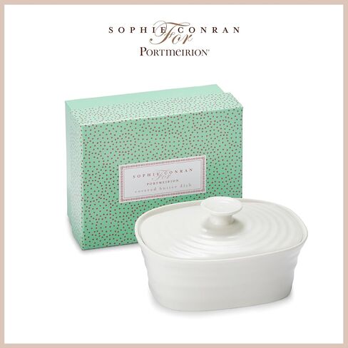 Portmeirion Sophie Conran White Covered Butter Dish | Butter Keeper with Lid for Countertop | Made from Fine Porcelain | Microwave and Dishwasher Safe in Kuwait