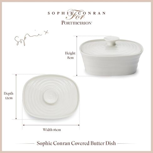 Portmeirion Sophie Conran White Covered Butter Dish | Butter Keeper with Lid for Countertop | Made from Fine Porcelain | Microwave and Dishwasher Safe in Kuwait
