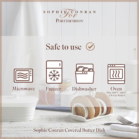 Portmeirion Sophie Conran White Covered Butter Dish | Butter Keeper with Lid for Countertop | Made from Fine Porcelain | Microwave and Dishwasher Safe in Kuwait