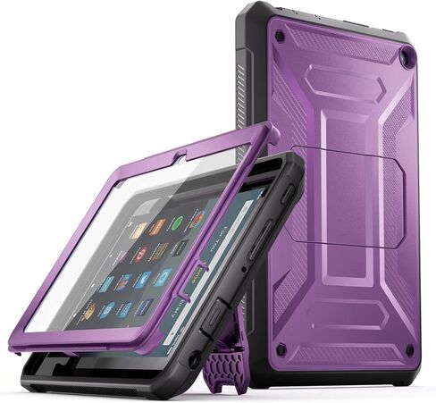 حافظة كمبيوتر لوحي Amazon Fire HD 10 & Fire HD 10 Kids Pro (الجيل الثالث عشر فقط، إصدار 2023)، غطاء خلفي بحامل عرض متين لكامل الجسم بدون استخدام اليدين مع واقي شاشة، أيضًا لهاتف Sony Nokia مقاس 10 بوصات - أسود in Kuwait