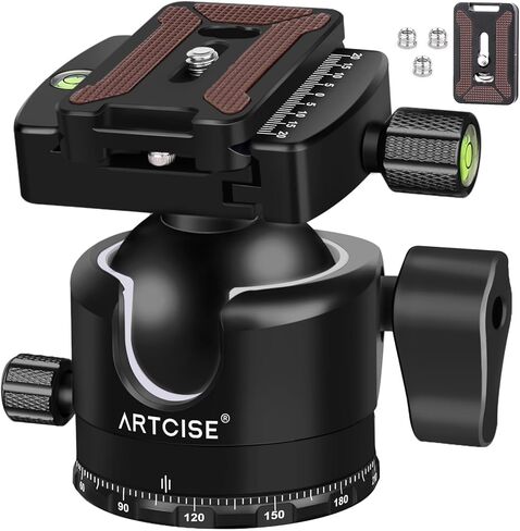 ARTCISE Black 50mm Low Profile Tripod Ball Head, CNC Aluminum Camera Tripod Head with Arca-Swiss Quick Release, U-Groove Vertical Shooting, Bubble Level, Heavy Load for DSLR & Mirrorless in Saudi Arabia