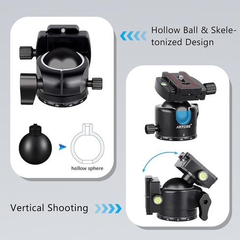 ARTCISE Black 50mm Low Profile Tripod Ball Head, CNC Aluminum Camera Tripod Head with Arca-Swiss Quick Release, U-Groove Vertical Shooting, Bubble Level, Heavy Load for DSLR & Mirrorless in Saudi Arabia