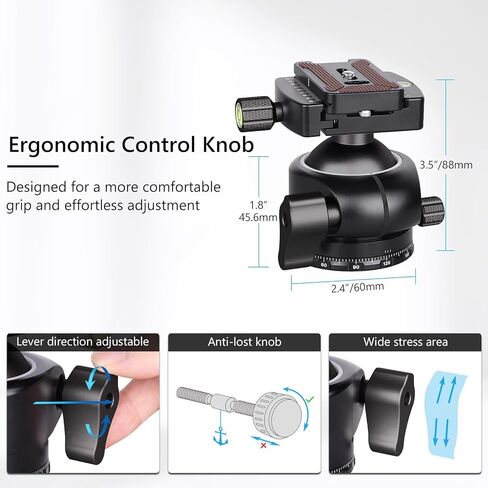 ARTCISE Black 50mm Low Profile Tripod Ball Head, CNC Aluminum Camera Tripod Head with Arca-Swiss Quick Release, U-Groove Vertical Shooting, Bubble Level, Heavy Load for DSLR & Mirrorless in Saudi Arabia