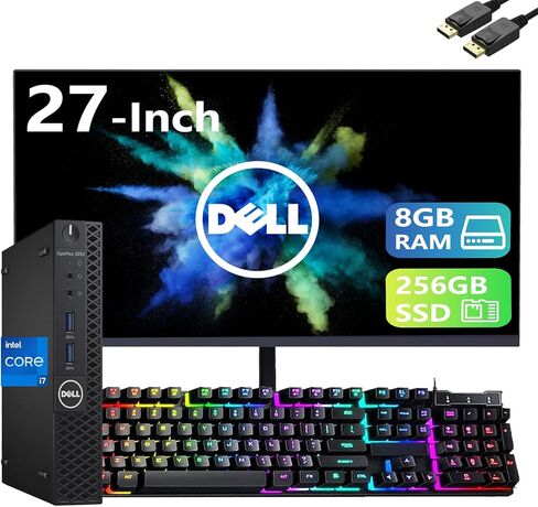 كمبيوتر مكتبي صغير طراز Optiplex 3050 من Dell، نظام التشغيل Windows 11 Pro، مع شاشة 27 بوصة FHD (1920 × 1080)، Intel Core i7-7700T، ذاكرة وصول عشوائي DDR4 سعة 8 جيجابايت، محرك أقراص SSD سعة 256 جيجابايت، لوحة مفاتيح وماوس، USB WiFi، USB BT (متجدد) in Kuwait