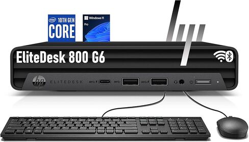 كمبيوتر HP EliteDesk 800 G6 Business Desktop Mini PC، سداسي النواة i5-10500T، ذاكرة وصول عشوائي DDR4 سعة 16 جيجابايت، SSD 256 جيجابايت، لوحة مفاتيح وماوس، دعم 4K، واي فاي، بلوتوث، Windows 11 Pro (متجدد) in Saudi Arabia
