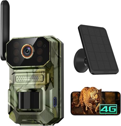 كاميرا Hubposh 4G LTE الخلوية AI الأمنية مع لوحة شمسية، كاميرات خارجية 1080 بكسل لأمن المنزل، رؤية ليلية، عرض مباشر، محادثة ثنائية الاتجاه، IP65، بطاقة SIM مدمجة، خطة غير محدودة (تباع بشكل منفصل) in Kuwait