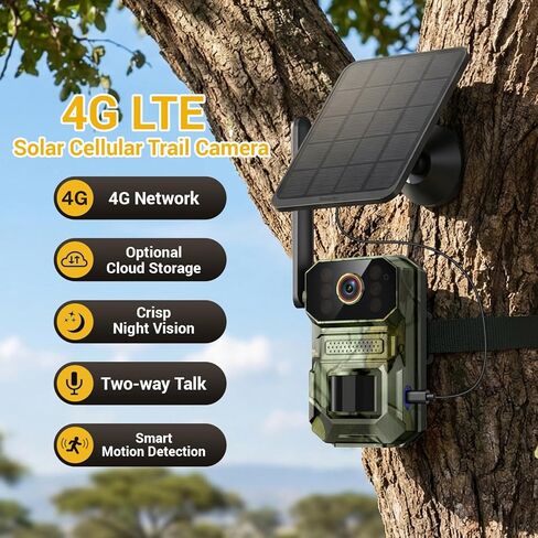 كاميرا Hubposh 4G LTE الخلوية AI الأمنية مع لوحة شمسية، كاميرات خارجية 1080 بكسل لأمن المنزل، رؤية ليلية، عرض مباشر، محادثة ثنائية الاتجاه، IP65، بطاقة SIM مدمجة، خطة غير محدودة (تباع بشكل منفصل) in Kuwait