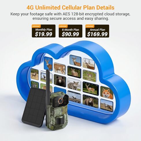 كاميرا Hubposh 4G LTE الخلوية AI الأمنية مع لوحة شمسية، كاميرات خارجية 1080 بكسل لأمن المنزل، رؤية ليلية، عرض مباشر، محادثة ثنائية الاتجاه، IP65، بطاقة SIM مدمجة، خطة غير محدودة (تباع بشكل منفصل) in Kuwait