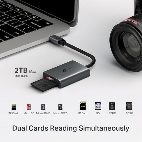 قارئ بطاقة SD من TP-Link USB C، قارئ بطاقة ذاكرة مزدوج الفتحة 3.0 من النوع C، محول كاميرا ألومنيوم بسرعة 5 جيجابت في الثانية، يدعم SD Micro SD SDXC SDHC UHS-I لهاتف iPhone 16/15 Pro Max MacBook، كمبيوتر محمول، Android والمزيد-UA430C in Saudi Arabia