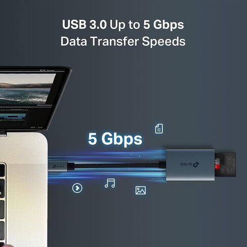 قارئ بطاقة SD من TP-Link USB C، قارئ بطاقة ذاكرة مزدوج الفتحة 3.0 من النوع C، محول كاميرا ألومنيوم بسرعة 5 جيجابت في الثانية، يدعم SD Micro SD SDXC SDHC UHS-I لهاتف iPhone 16/15 Pro Max MacBook، كمبيوتر محمول، Android والمزيد-UA430C in Saudi Arabia