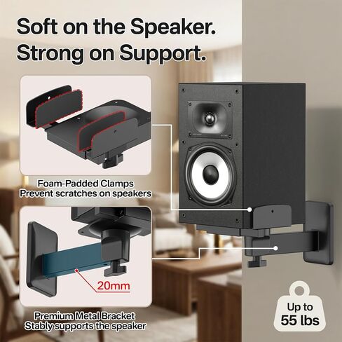 حامل مكبر صوت على الحائط لـ Polk XT15/XT20/ES15/ES20/T15/R100/R200، حامل مكبر صوت جداري قابل للإمالة والدوران مع مشبك جانبي مزدوج، حامل مكبر صوت محيطي لحامل مكبر الصوت على رف الكتب Polk، يصل إلى 55 رطل، زوج in Kuwait