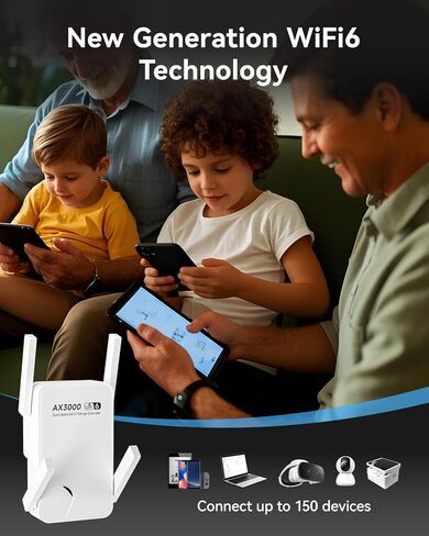 WiFi Extender Signal Booster with WiFi 6 – Up to 20888 Sq.ft Coverage, AX3000 3000Mbps Dual Band WiFi Extender for 188 Devices in Saudi Arabia