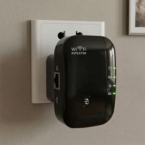 Fast WiFi Extender, Signal Booster for Home, Long Range WiFi Repeater Up to 1614 sq.ft Coverage, Easy Set Up WiFi Repeater Wireless Signal Booster with Ethernet Port for Indoor/Outdoor (US, Black) in Saudi Arabia
