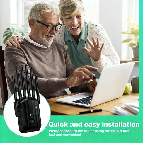 معزز إشارة موسع WiFi، مع 6 هوائيات، 2 منافذ LAN، أوضاع (مكرر، جهاز توجيه، AP)، تغطية تصل إلى 8300 قدم مربع، للمنزل والمكتب، سهل التركيب، أسود in Saudi Arabia