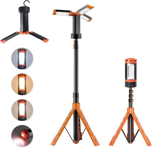 Rechargeable Camping Light with Stand, Aluminum 73" Portable Rechargeable LED Wirk Lights with 5 Lighting Modes - Telescopic Light with Tripod Work Lighting for Emergency, Power Outages, Hiking in Saudi Arabia