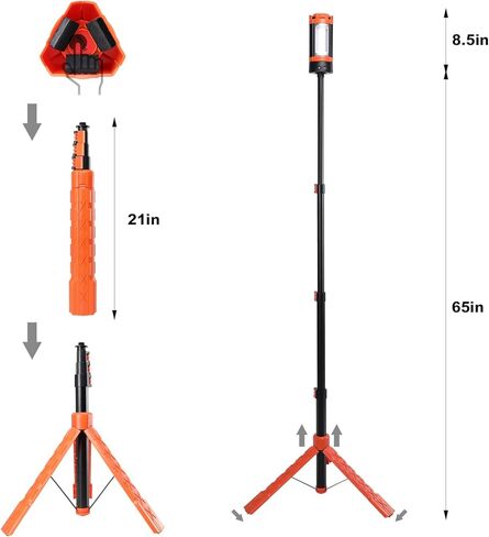 Rechargeable Camping Light with Stand, Aluminum 73" Portable Rechargeable LED Wirk Lights with 5 Lighting Modes - Telescopic Light with Tripod Work Lighting for Emergency, Power Outages, Hiking in Saudi Arabia