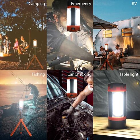 Rechargeable Camping Light with Stand, Aluminum 73" Portable Rechargeable LED Wirk Lights with 5 Lighting Modes - Telescopic Light with Tripod Work Lighting for Emergency, Power Outages, Hiking in Saudi Arabia