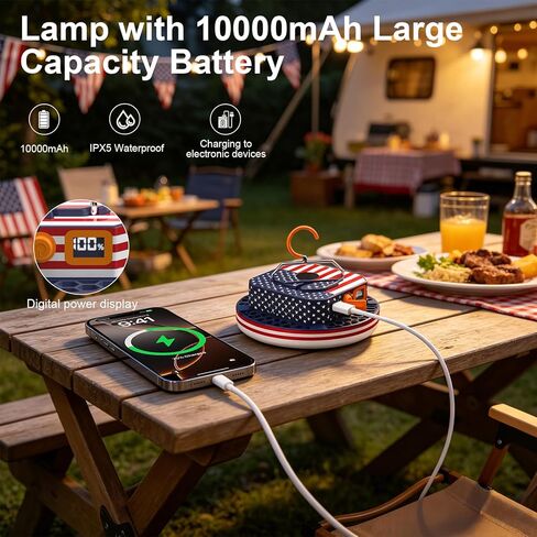10000mAh 4000LM US Flag Printed Camping Light , Rechargeable Tent Light with Remote Control, 3 Color Modes White/Warm/Natural, American Flag Print IPX5 Waterproof Emergency Light for Power Outage in Saudi Arabia