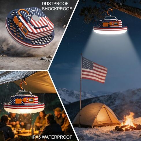 10000mAh 4000LM US Flag Printed Camping Light , Rechargeable Tent Light with Remote Control, 3 Color Modes White/Warm/Natural, American Flag Print IPX5 Waterproof Emergency Light for Power Outage in Saudi Arabia