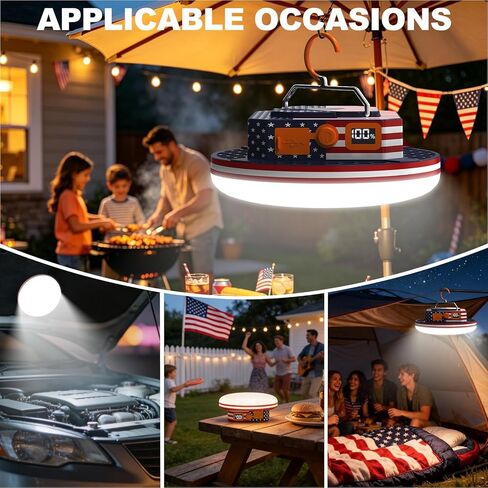 10000mAh 4000LM US Flag Printed Camping Light , Rechargeable Tent Light with Remote Control, 3 Color Modes White/Warm/Natural, American Flag Print IPX5 Waterproof Emergency Light for Power Outage in Saudi Arabia