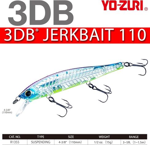 YO-Zuri 3DB Jerkbait 110 (SP) 110mm Bass Lure Color: Pearl Rainbow Trout in Saudi Arabia
