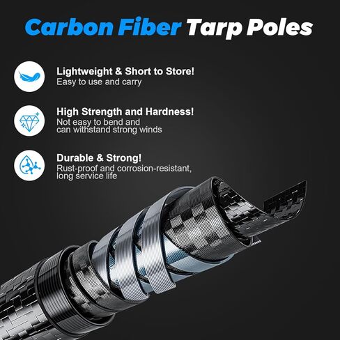 Telescopic Tarp Poles, Canopy Adjustable Carbon Fiber Poles Set of 2, Portable & Lightweight Tent Tarps for Awning, Camping, Hiking 67" in Saudi Arabia
