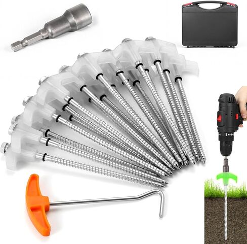 TianFan 20 Pack Screw in Tent Stakes Heavy Duty with Storage Box & Hex Heads Driver & Peg Puller, 8" Ground Anchor Screw in with Glow-in-Dark Heads, Metal Threaded Tent Spikes for Camping, Grassland in Saudi Arabia