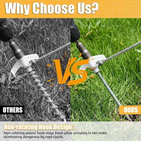 TianFan 20 Pack Screw in Tent Stakes Heavy Duty with Storage Box & Hex Heads Driver & Peg Puller, 8" Ground Anchor Screw in with Glow-in-Dark Heads, Metal Threaded Tent Spikes for Camping, Grassland in Saudi Arabia