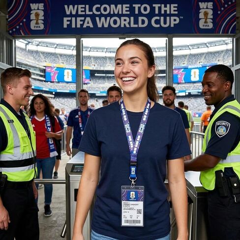 حبل FIFA الرسمي لكأس العالم 2026 بالولايات المتحدة الأمريكية - لون بحري قابل للجمع مع إصدار الأمة المضيفة باللونين الأحمر والأبيض - حزام رقبة منفصل قابل للفصل مع مشبك معدني - معدات تذكارية لمشجعي كرة القدم للشارات والمفاتيح والهوية in Saudi Arabia