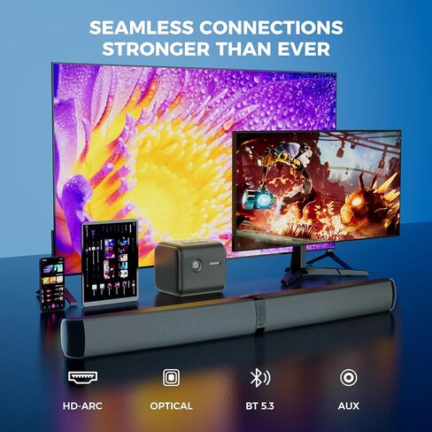 Maraawa Sound Bar, 90W Soundbar for Smart TV, Bluetooth/ARC/Optical/AUX Connect, Detachable Design with Deep Bass for TV/PC/Gaming/Projector - 2-in-1 Home Theater Audio in Saudi Arabia