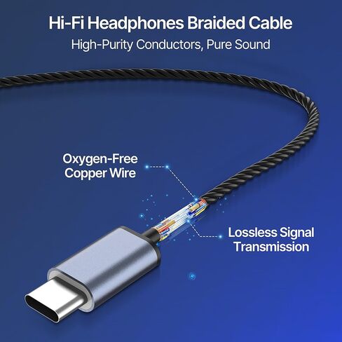 سماعات رأس MORMOQUE EP09 Hi-Fi Stereo USB C، سماعات أذن سلكية من النوع C مع باس عميق وميكروفون مدمج، سماعات عزل الضوضاء مع سلك طويل 4.9 قدم لمحبي الموسيقى والبودكاست والمكالمات in Kuwait