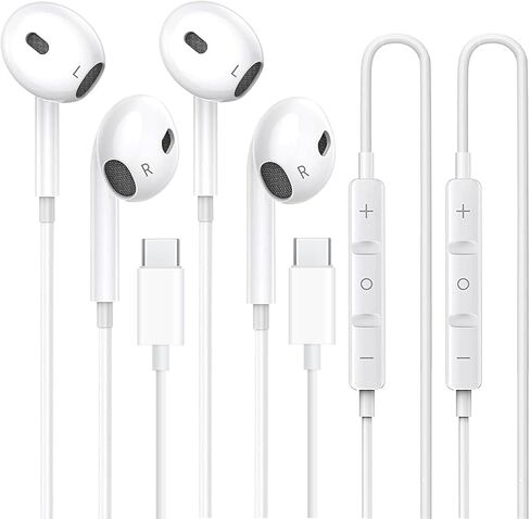 2 حزمة من سماعات الرأس USB C لهاتف iPhone 17/16/15 Pro Max Plus، سماعات أذن من النوع C مع تحكم في مستوى الصوت للميكروفون، سماعات أذن داخل الأذن لإلغاء الضوضاء لأجهزة iPad، لهاتف Galaxy S25 Ultra S24 S23 S22 S21 S20 A55، أبيض in Kuwait