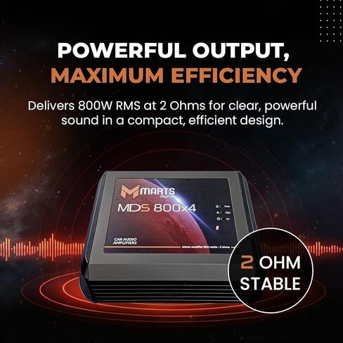 Marts Digital MDS800X4 | 4 Channel Class D Amplifier 800W RMS at 2 Ohms | Compact Size Low Heat Output | Adjustable Filters for Mids Highs Bass | Clean Full Range Power for Car Audio Systems in Saudi Arabia
