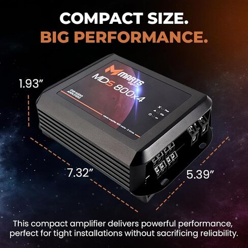 Marts Digital MDS800X4 | 4 Channel Class D Amplifier 800W RMS at 2 Ohms | Compact Size Low Heat Output | Adjustable Filters for Mids Highs Bass | Clean Full Range Power for Car Audio Systems in Saudi Arabia