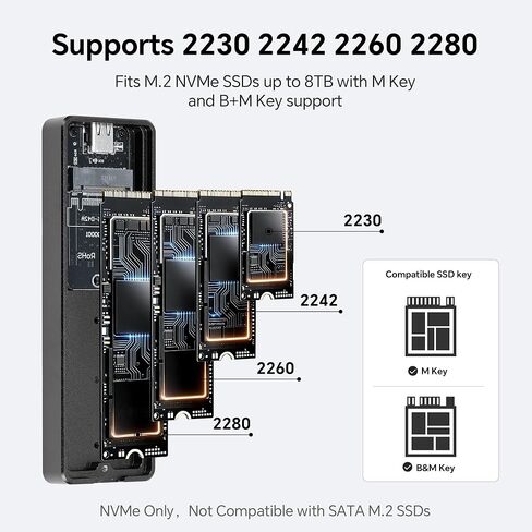 حاوية M.2 NVMe SSD، حاوية HR-EB110 AC سوداء NVMe، حافظة SSD خارجية USB3.2 Gen2 بسرعة 10 جيجابت في الثانية، ألومنيوم CNC، لـ 2230/2242/2260/2280، بسعة تصل إلى 8 تيرابايت in Kuwait