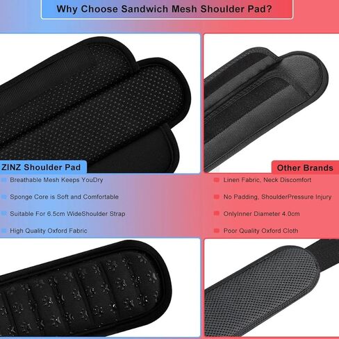 ZINMARK 2-Pack Ultra-Thick 3D Shoulder Pad, Dual-Side Anti-Slip Cushion for Luggage Bag Straps Crossbody Guitar Backpack, Long & Comfortable，Black in Kuwait