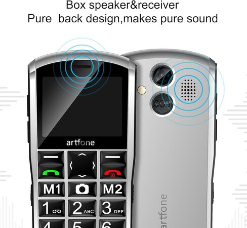هاتف محمول artfone A400 4G Volte ذو زر كبير غير مقفل لكبار السن، هاتف خلوي لكبار السن والأطفال مع زر SOS، كاميرا 2 ميجابكسل، شاشة 2.4 بوصة، مكبر صوت عالي، قاعدة شحن، 1800 مللي أمبير - فضي in Kuwait