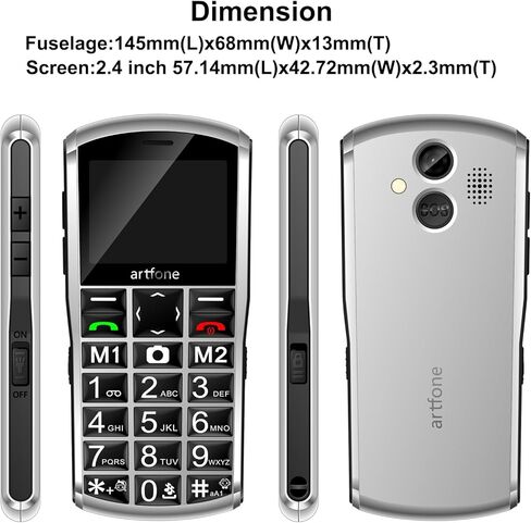 هاتف محمول artfone A400 4G Volte ذو زر كبير غير مقفل لكبار السن، هاتف خلوي لكبار السن والأطفال مع زر SOS، كاميرا 2 ميجابكسل، شاشة 2.4 بوصة، مكبر صوت عالي، قاعدة شحن، 1800 مللي أمبير - فضي in Kuwait
