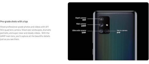 Samsung Galaxy A71 5G, 128GB + 6GB RAM, Prism Cube Black - Unlocked (GSM Only) (Renewed) in Saudi Arabia