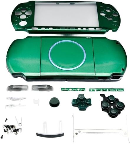 Narwhalss Replacement Shell Set for PSP3000 Modified DIY Changing Case Front Cover Intermediate Frame Back Cover Button Complete Screw Set PSP 3000 3001 3002 3003 3004 Repair Parts, green (dark green in Saudi Arabia