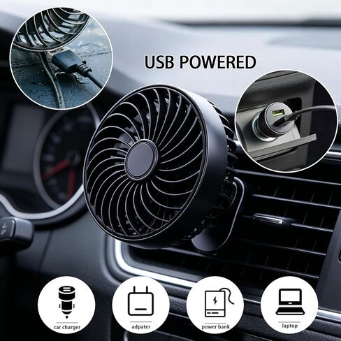 مروحة تهوية USB للسيارة مع حامل بخطاف، مروحة محمولة بمشبك تهوية آمن للسيارة، مراوح تبريد بمشبك 5 فولت/1 أمبير للسيارة، 3 سرعات قابلة للتعديل، مبرد بمشبك قابل للدوران 360 درجة لمعظم المركبات والشاحنات وسيارات الدفع الرباعي RV in Kuwait