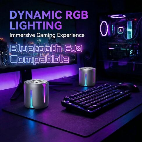 مكبر صوت بلوتوث دوار تفاعلي مع ضوء RGB - أداة مكتب جيروسكوبية معدنية بأطراف الأصابع، مكبر صوت LED محمول بإضاءة ليلية، مكبر صوت لاسلكي صغير قابل لإعادة الشحن USB-C للهاتف وغرفة الألعاب والمكتب in Saudi Arabia