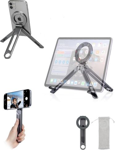 حامل ثلاثي القوائم مغناطيسي لجهاز iPad حامل هاتف عالمي لأجهزة iPad Pro/Air/Mini وسلسلة iPhone 17-12 - حامل ثلاثي القوائم صغير للهاتف الذكي من الألومنيوم Maglock | حامل الكمبيوتر اللوحي متوافق مع هواتف/أجهزة لوحية MagSafe in Saudi Arabia