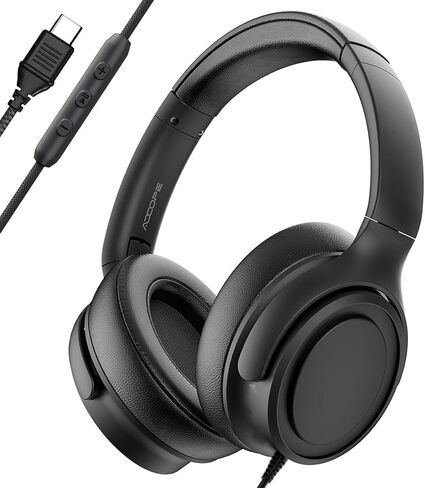 سماعات رأس سلكية فوق الأذن من ADOOPE مع موصل USB C، صوت ستيريو هاي فاي، أكواب أذن عازلة للضوضاء، ملاءمة مريحة لأجهزة USB C (بدون حقيبة، أسود) in Kuwait